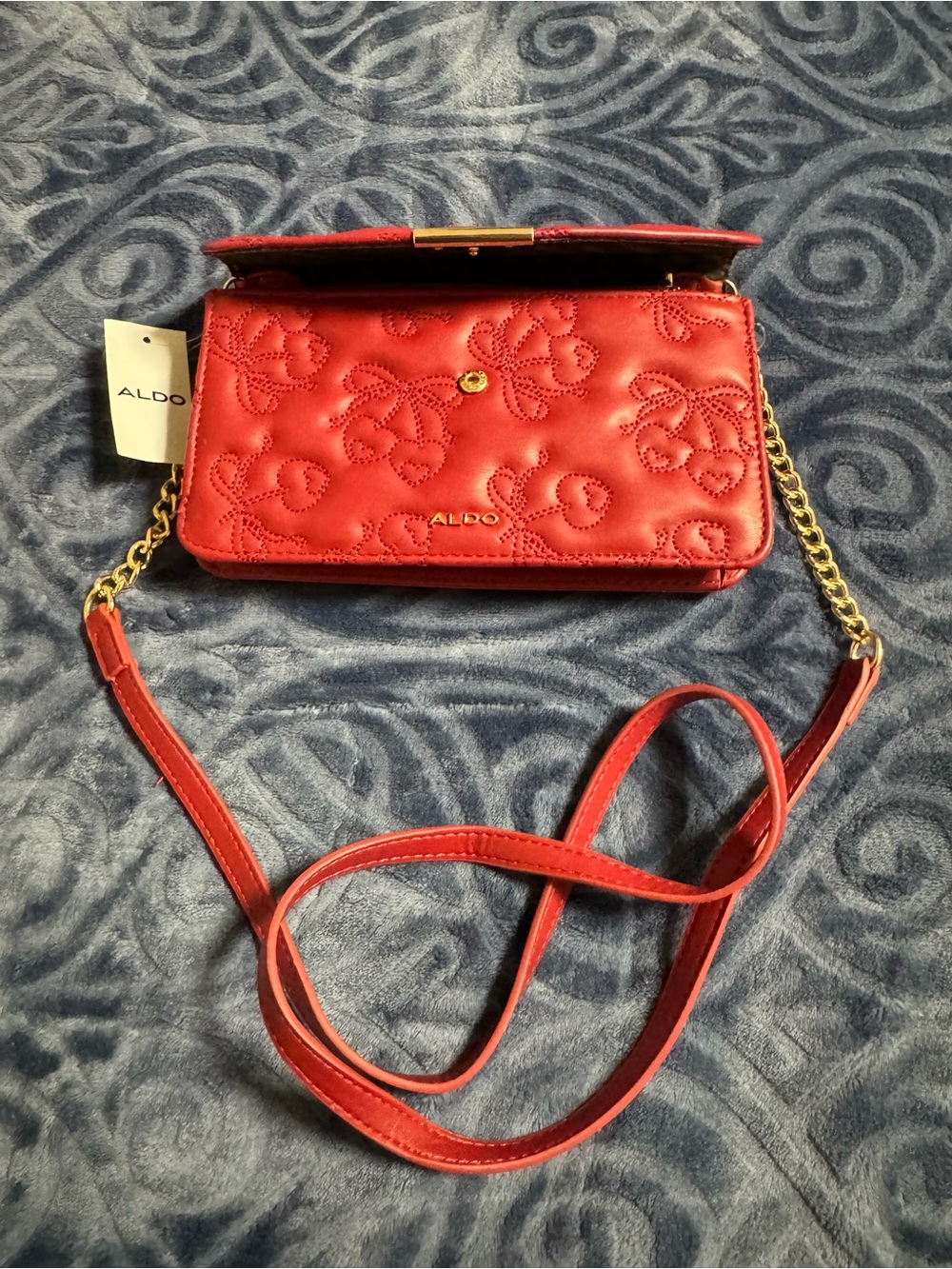 ALDO Red Quilted Crossbody with Gold Chain Accent